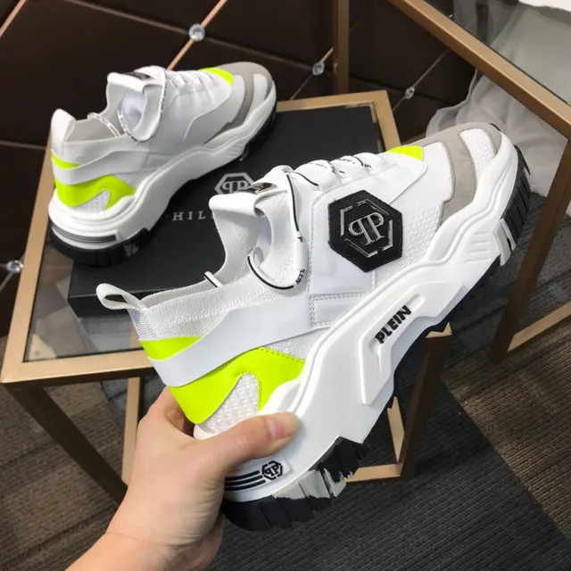 Philipp Plein Zapatillas chunky con suela blanca amarilla, cierre sin cordones con correa 6