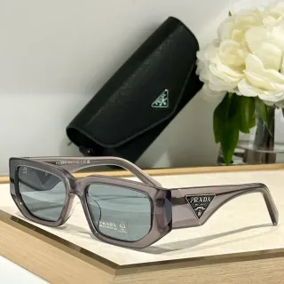 Prada Angular Rectangular Translucent Gray Sunglasses