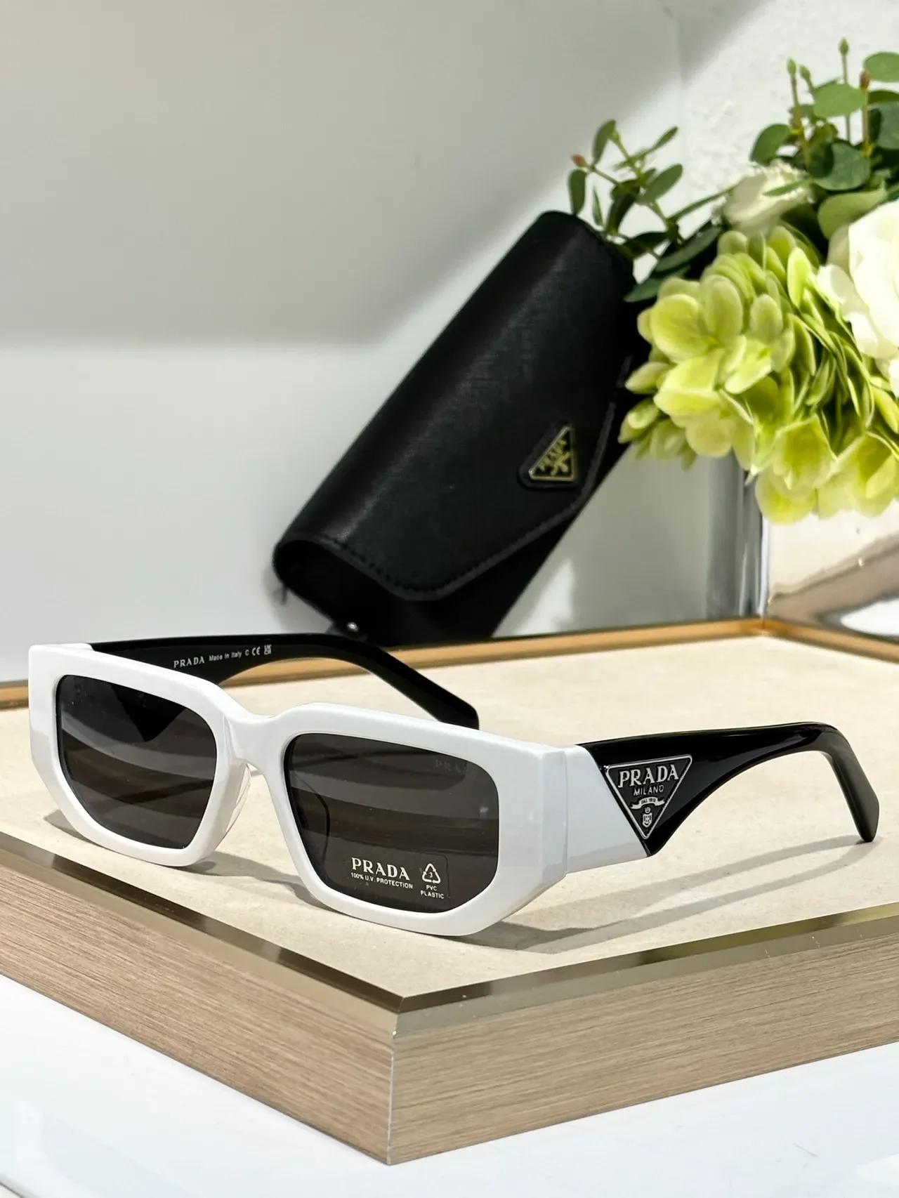 Prada Angular Rectangular Translucent Gray Sunglasses 2