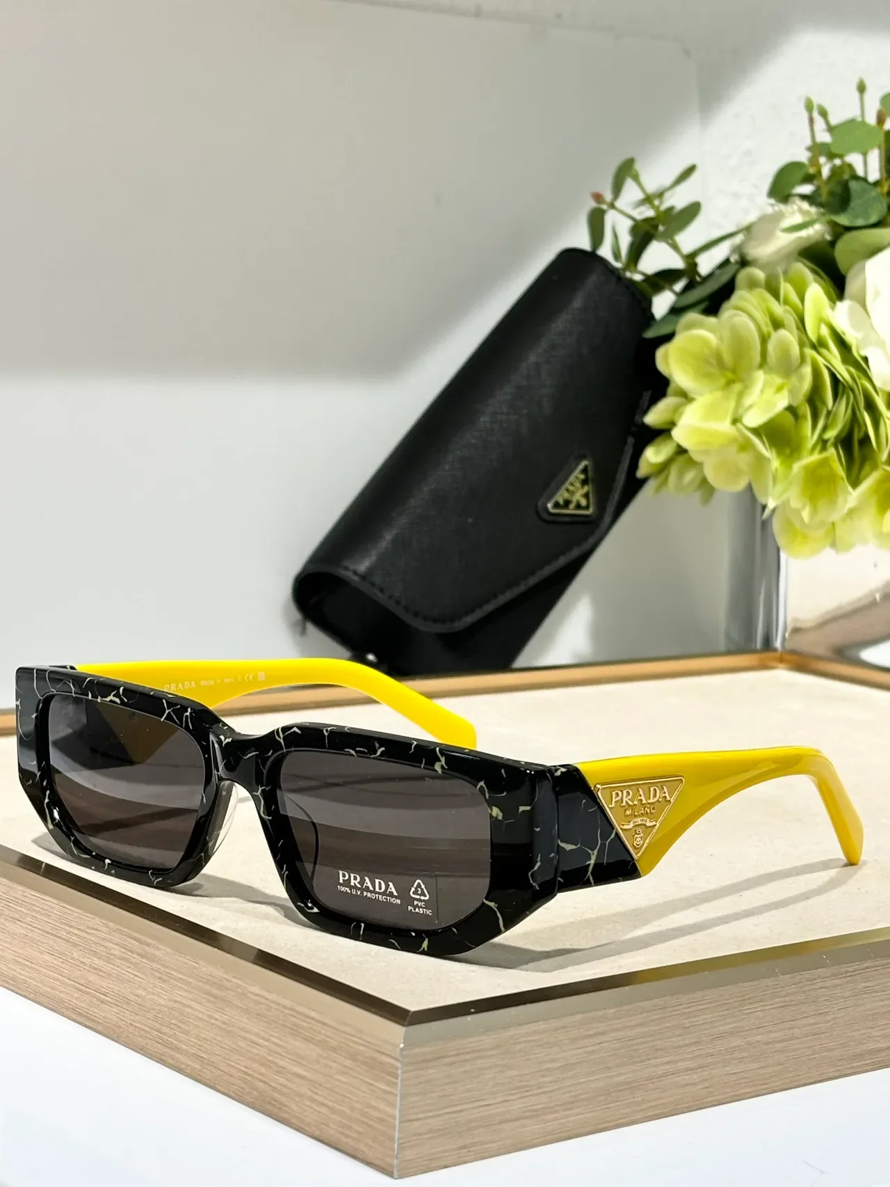 Prada Angular Rectangular Translucent Gray Sunglasses 3
