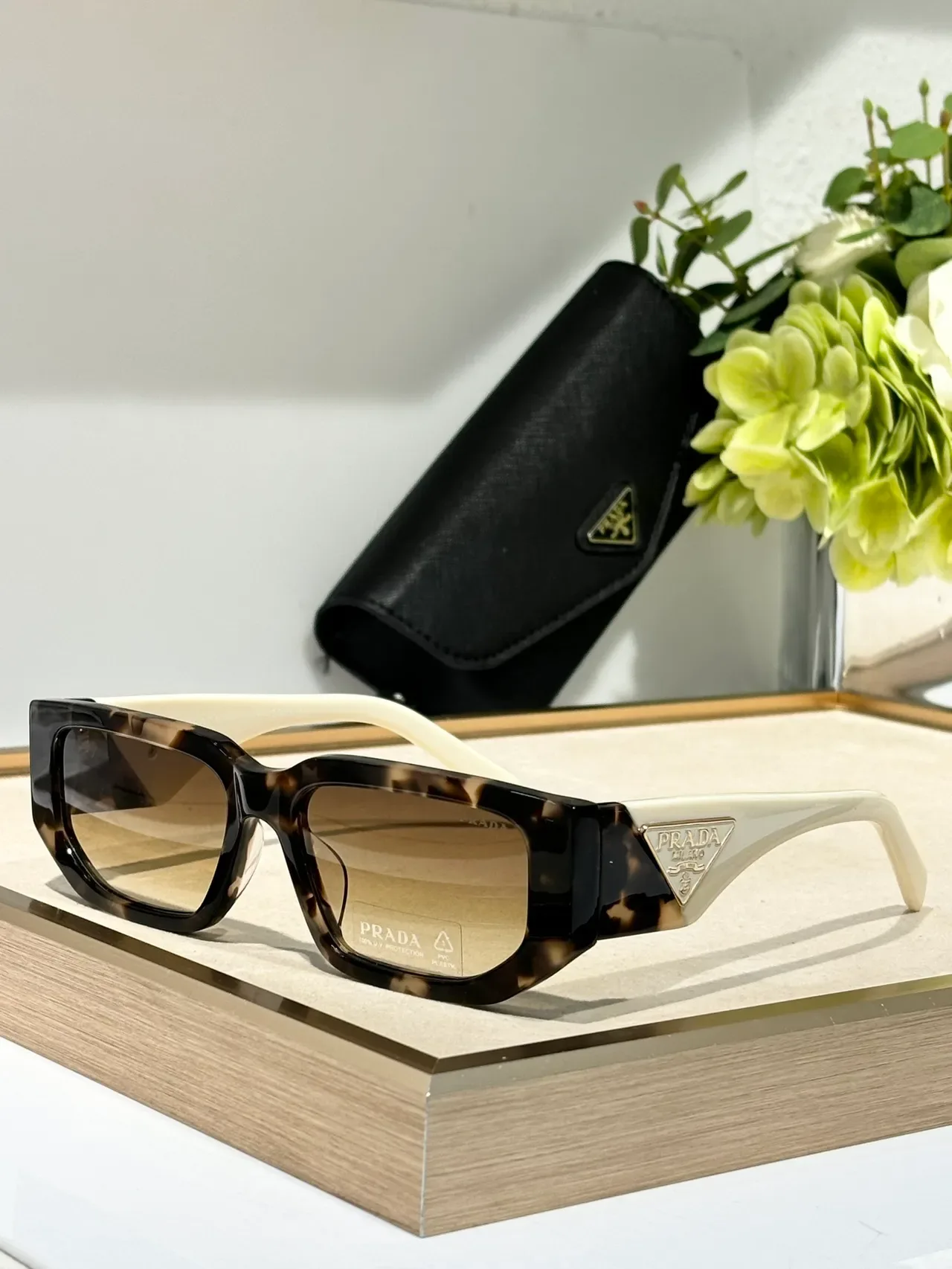 Prada Angular Rectangular Translucent Gray Sunglasses 4