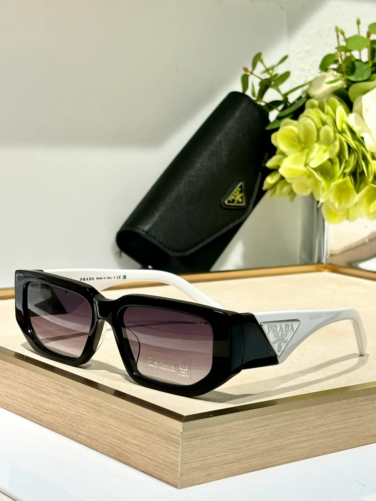 Prada Angular Rectangular Translucent Gray Sunglasses 6