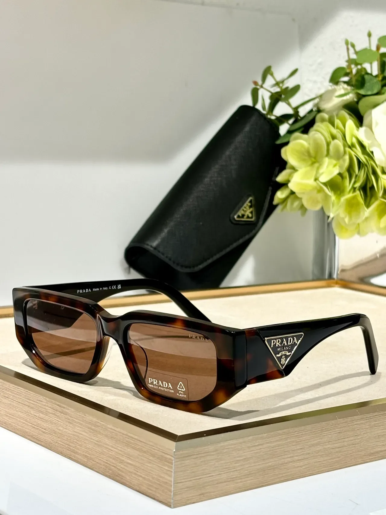 Prada Angular Rectangular Translucent Gray Sunglasses 8