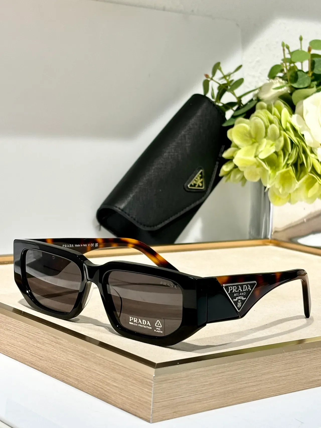 Prada Angular Rectangular Translucent Gray Sunglasses 9