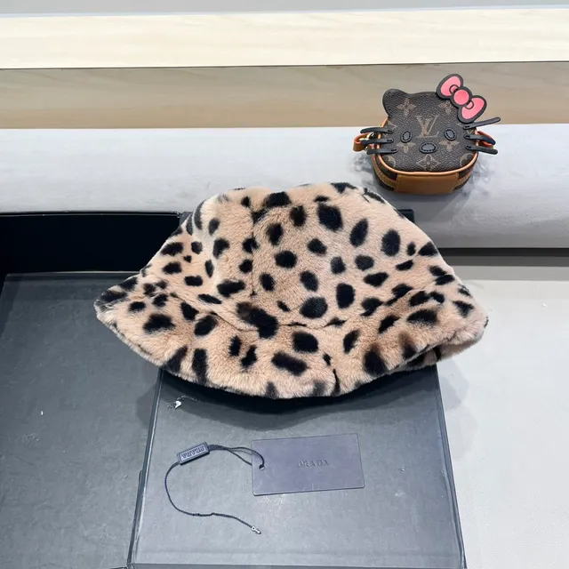 Prada Beige Suede Leopard-Trim Bucket Hat 3