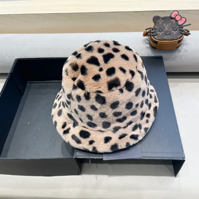 Prada Beige Suede Leopard-Trim Bucket Hat 5