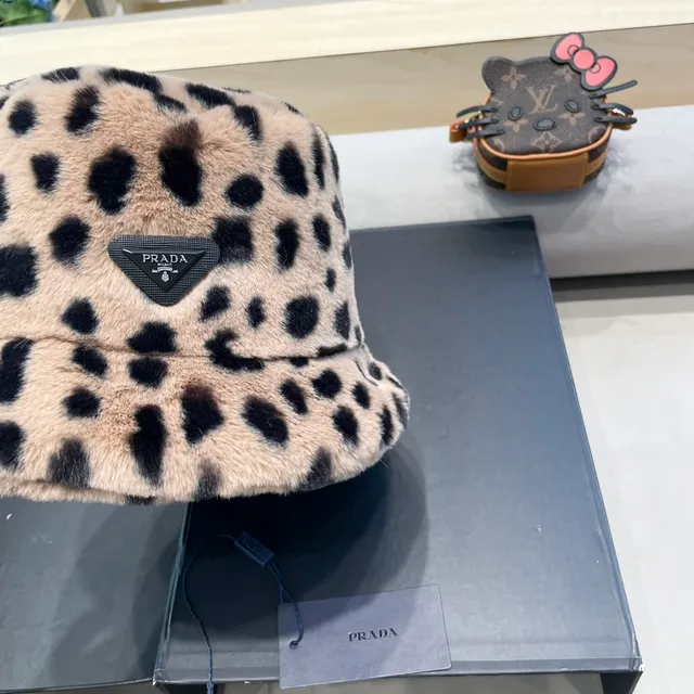 Prada Beige Suede Leopard-Trim Bucket Hat 7