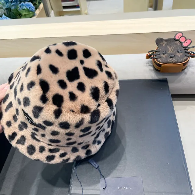 Prada Beige Suede Leopard-Trim Bucket Hat 8