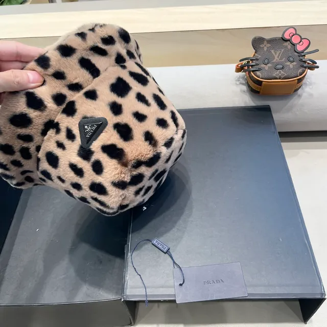 Prada Beige Suede Leopard-Trim Bucket Hat 9