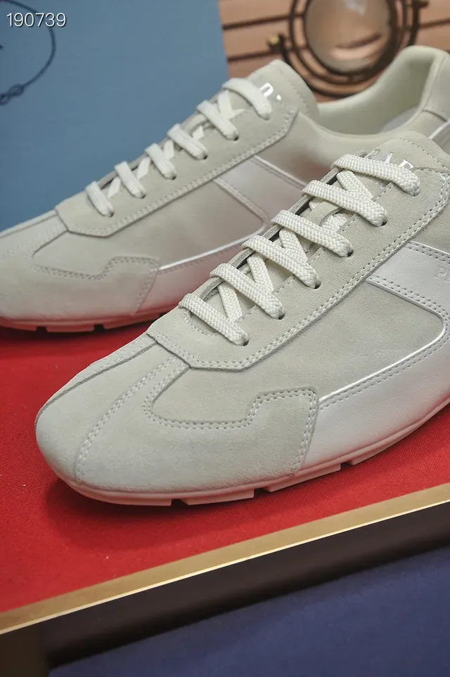 Prada Beige White Panelled Suede And Leather Upper Low-Top Runner Silhouette Lifestyle Sneakers 4