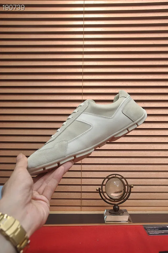 Prada Beige White Panelled Suede And Leather Upper Low-Top Runner Silhouette Lifestyle Sneakers 6