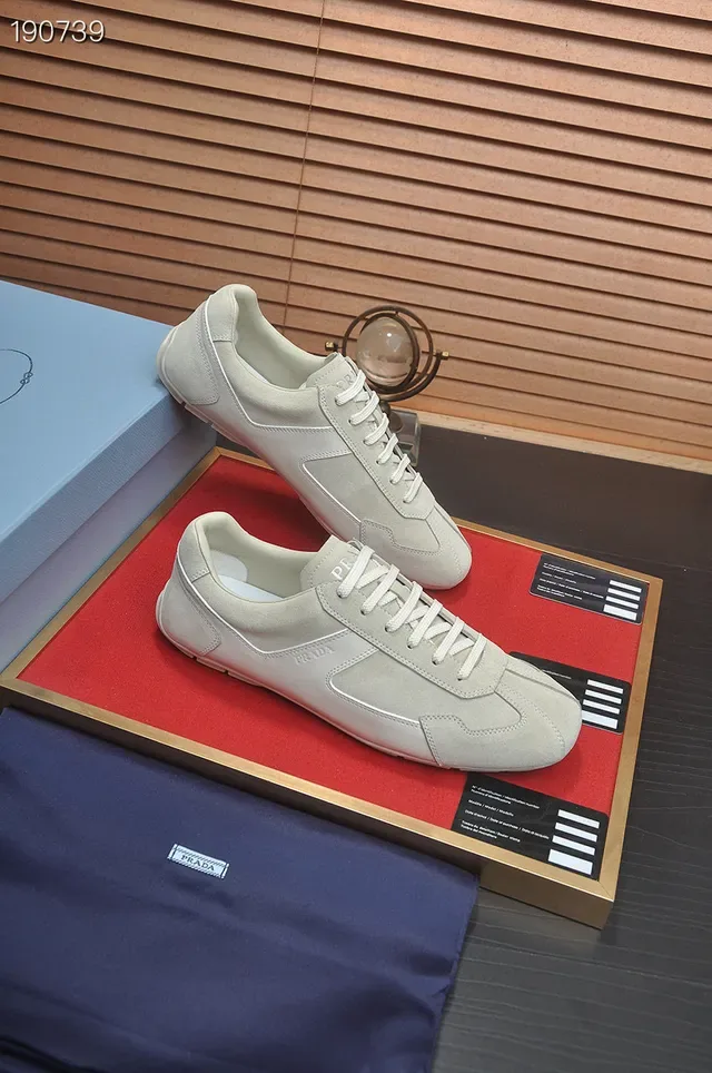 Prada Beige White Panelled Suede And Leather Upper Low-Top Runner Silhouette Lifestyle Sneakers 8