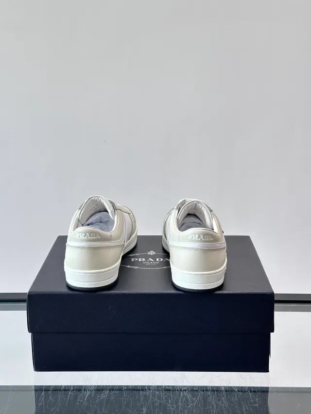 Prada Beige White Two-Tone Leather Perforated Toe Lifestyle Sneakers 3