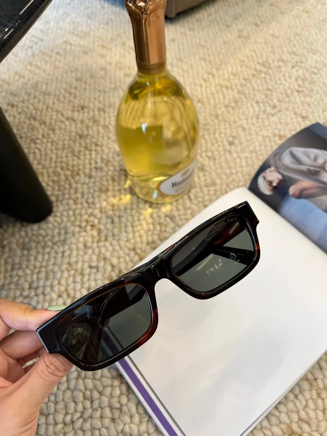 Prada Black Brown Rectangular Acetate Frame Tortoiseshell Temples Sunglasses 5