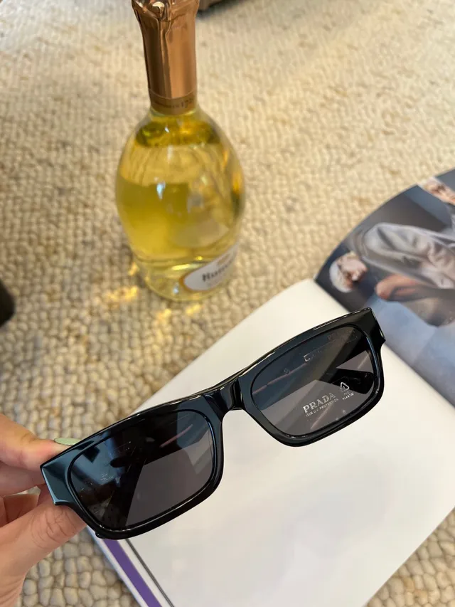 Prada Black Brown Rectangular Acetate Frame Tortoiseshell Temples Sunglasses 7