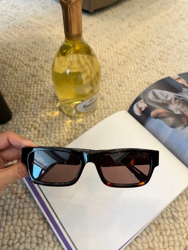 Prada Black Brown Rectangular Acetate Frame Tortoiseshell Temples Sunglasses 8