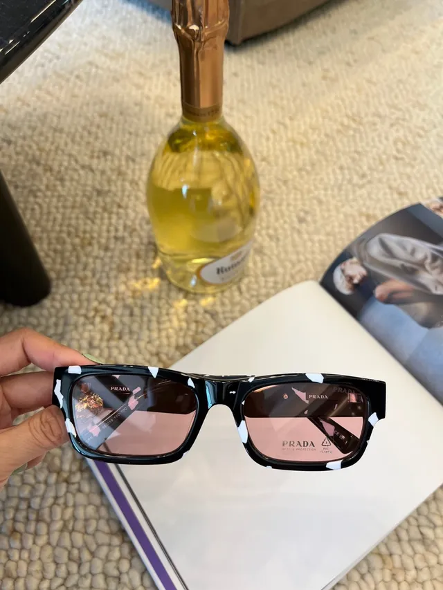 Prada Black Brown Rectangular Acetate Frame Tortoiseshell Temples Sunglasses 9