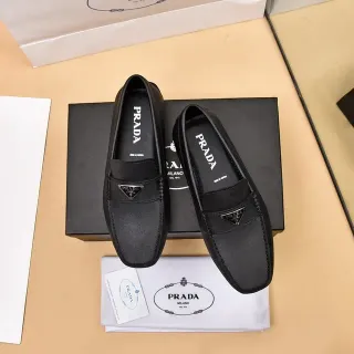 Prada Black Leather Triangle Logo Loafers