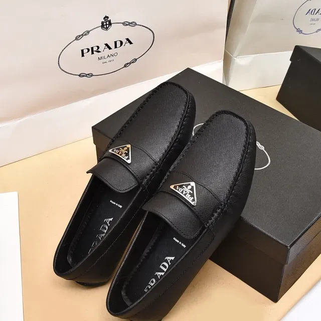 Prada Black Leather Triangle Logo Loafers 2