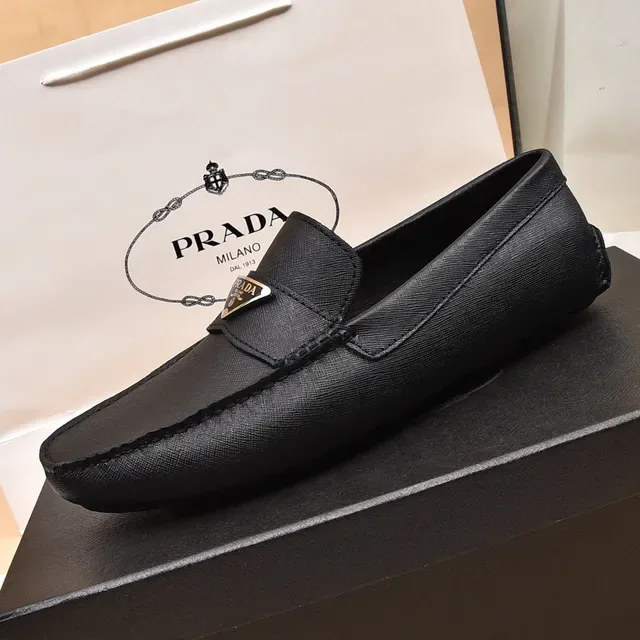Prada Black Leather Triangle Logo Loafers 4