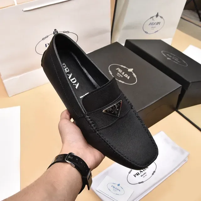 Prada Black Leather Triangle Logo Loafers 6