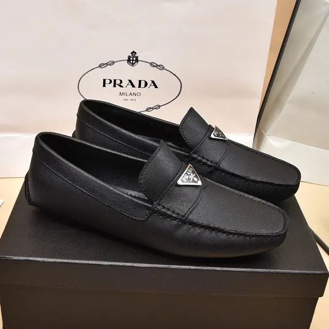 Prada Black Leather Triangle Logo Loafers 8