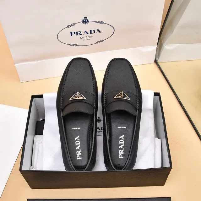 Prada Black Leather Triangle Logo Loafers 9