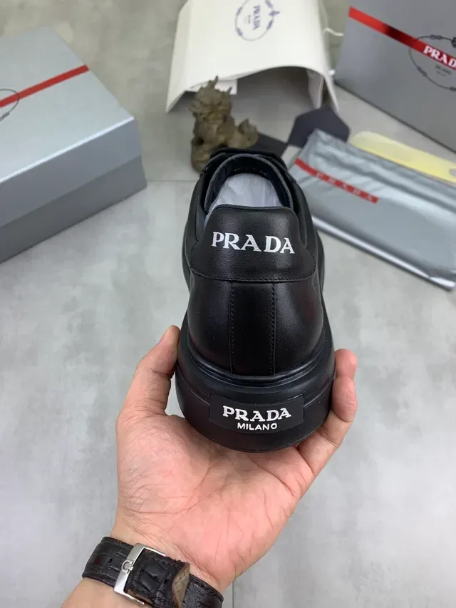Prada Black Leather Upper Platform Sole Lifestyle Sneakers 3