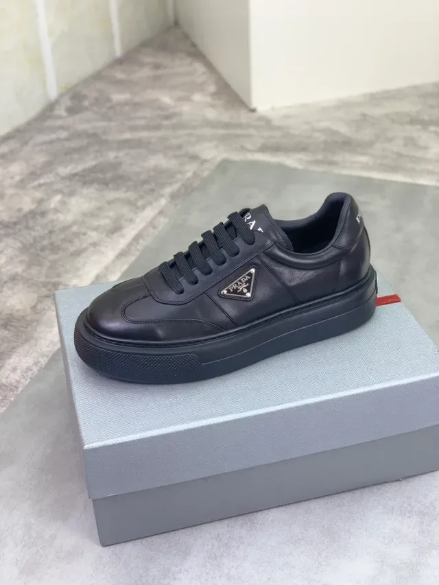 Prada Black Leather Upper Platform Sole Lifestyle Sneakers 4