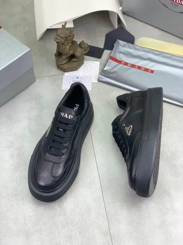 Prada Black Leather Upper Platform Sole Lifestyle Sneakers 5