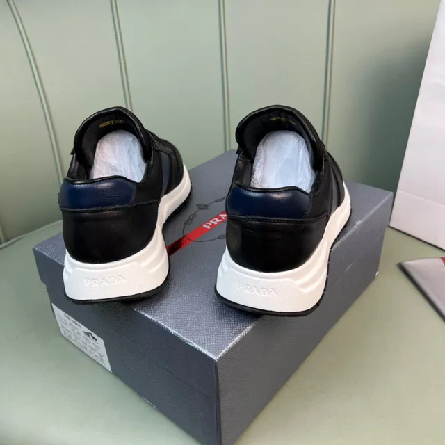 Prada Black Navy Leather And Nylon Upper Side Stripe Lifestyle Sneakers 6
