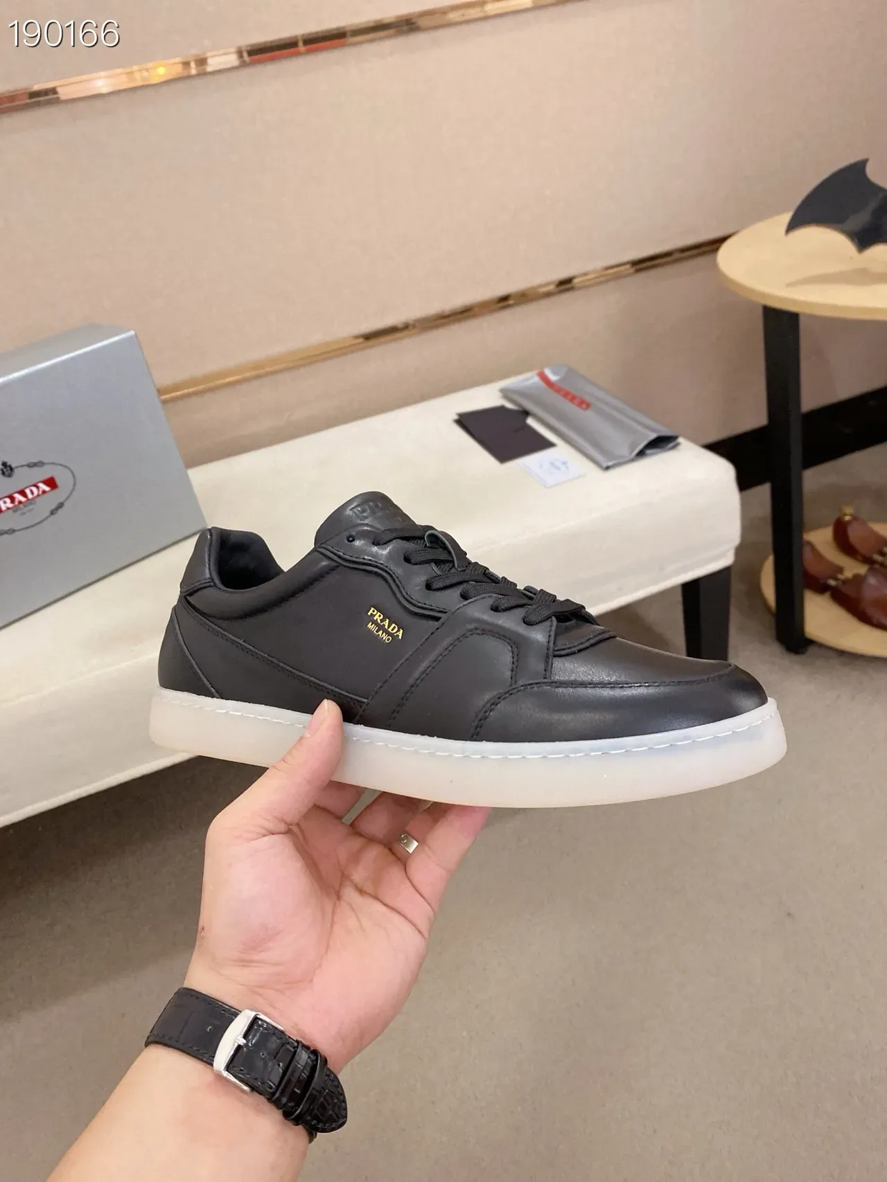 Prada Black Paneled Leather Lifestyle Sneakers 7