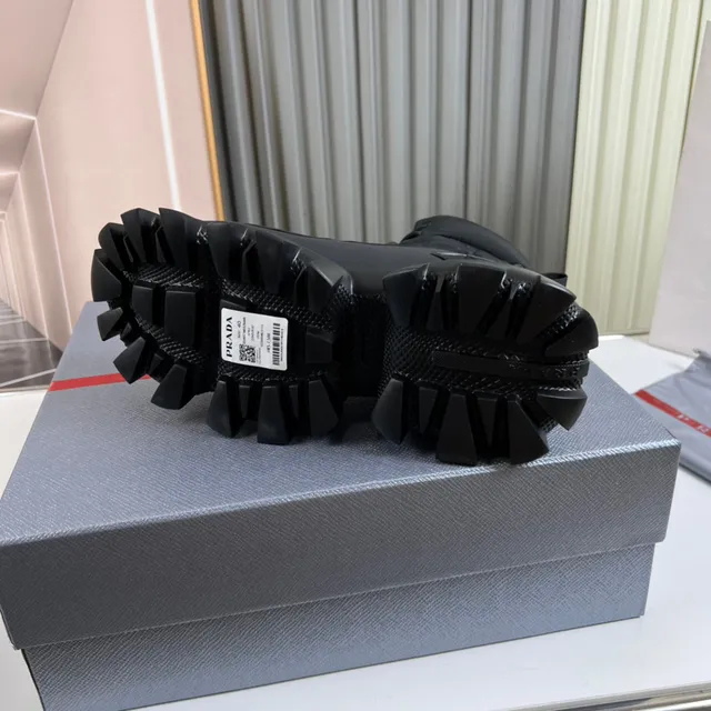 Prada Black Quilted Nylon Upper Chunky Lug Sole Work Boots 2