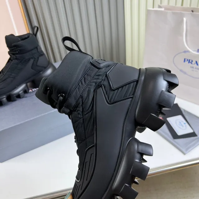 Prada Black Quilted Nylon Upper Chunky Lug Sole Work Boots 3