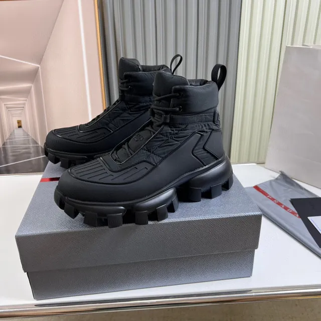 Prada Black Quilted Nylon Upper Chunky Lug Sole Work Boots 8
