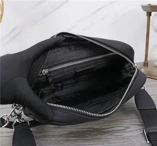 Prada Black Structured Rectangular Silhouette Textured Pebbled Leather Messenger Bag 2