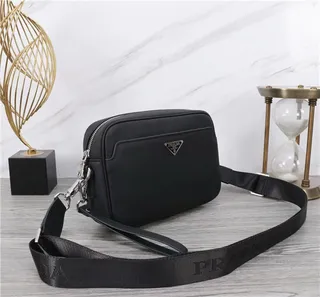 Prada Black Structured Rectangular Silhouette Textured Pebbled Leather Messenger Bag 8
