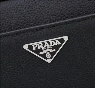 Prada Black Structured Rectangular Silhouette Textured Pebbled Leather Messenger Bag 9