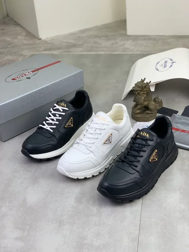 Prada Black White Leather Upper Laces Lifestyle Sneakers 2