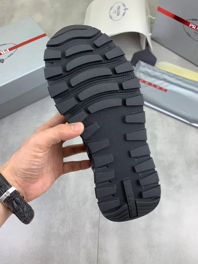 Prada Black White Leather Upper Laces Lifestyle Sneakers 3