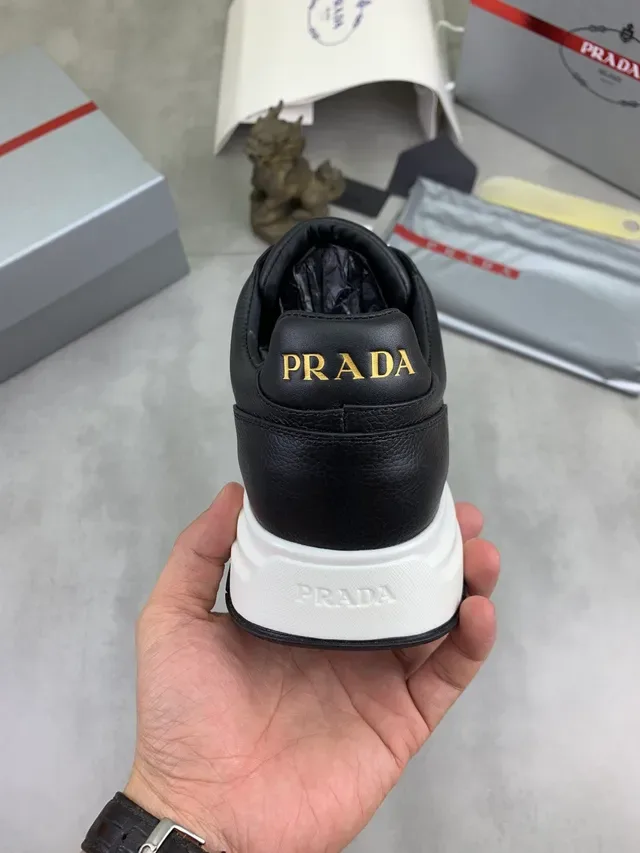 Prada Black White Leather Upper Laces Lifestyle Sneakers 4