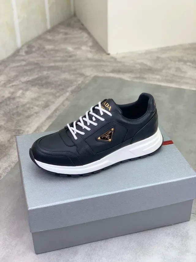 Prada Black White Leather Upper Laces Lifestyle Sneakers 5