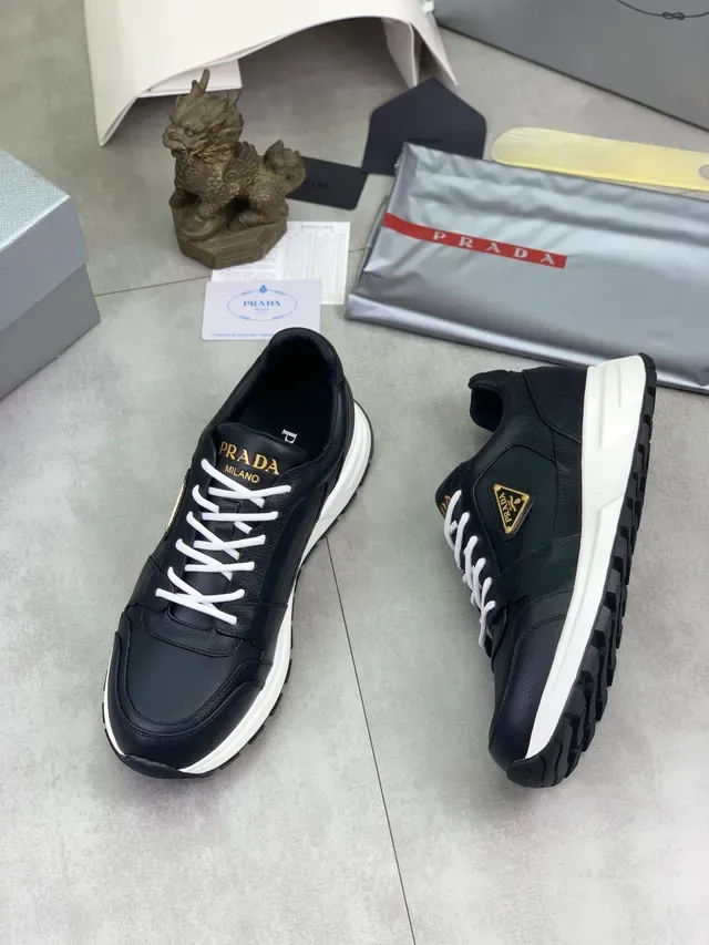 Prada Black White Leather Upper Laces Lifestyle Sneakers 6