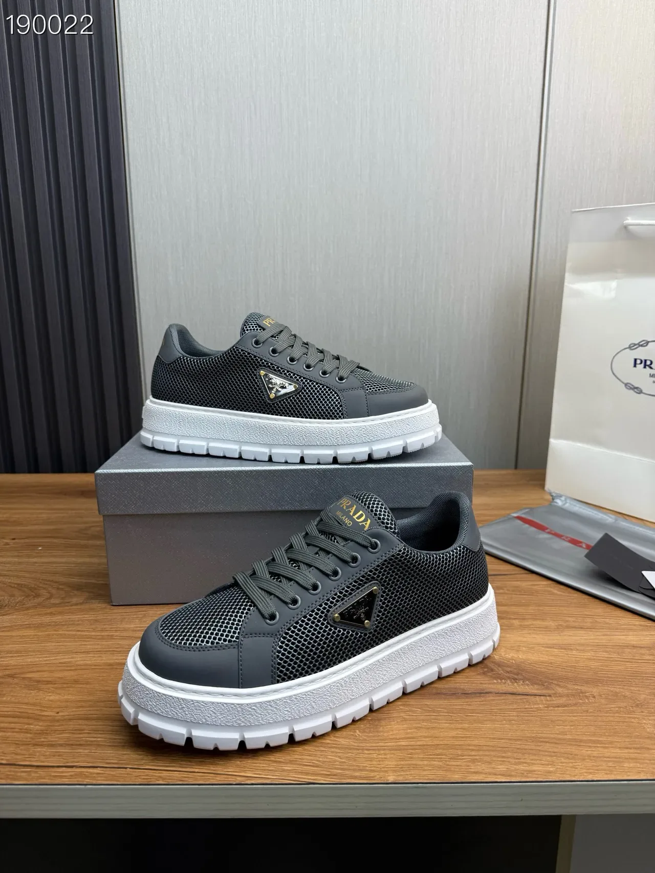 Prada Black White Mesh Upper Triangular Logo Plaque Lifestyle Sneakers 8