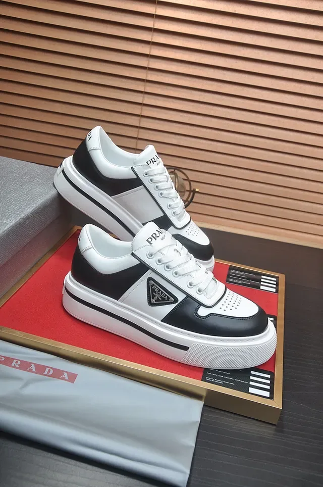 Prada Black White Two-Tone Leather Triangular Logo Plaque Lifestyle Sneakers 5