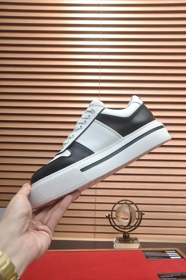 Prada Black White Two-Tone Leather Triangular Logo Plaque Lifestyle Sneakers 6