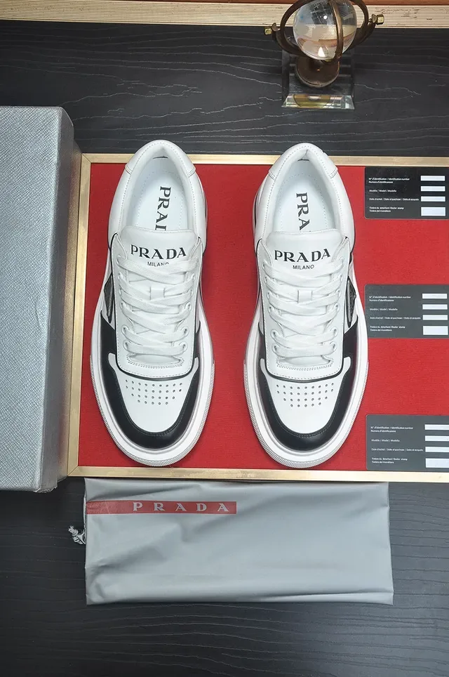 Prada Black White Two-Tone Leather Triangular Logo Plaque Lifestyle Sneakers 9