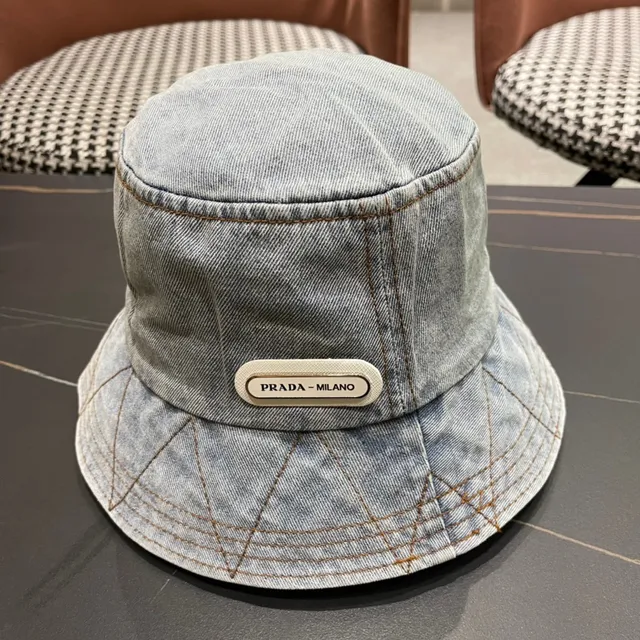 Prada Bleu Noir Construction Denim Couture Contraste Chapeau Bucket 3