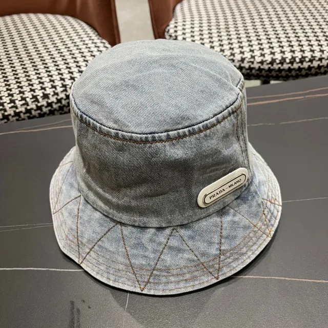 Prada Bleu Noir Construction Denim Couture Contraste Chapeau Bucket 4