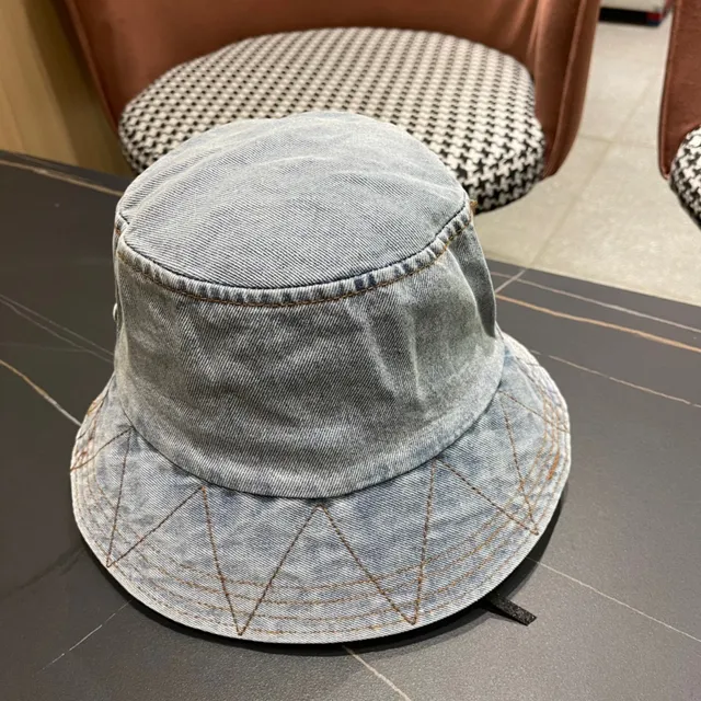 Prada Bleu Noir Construction Denim Couture Contraste Chapeau Bucket 5